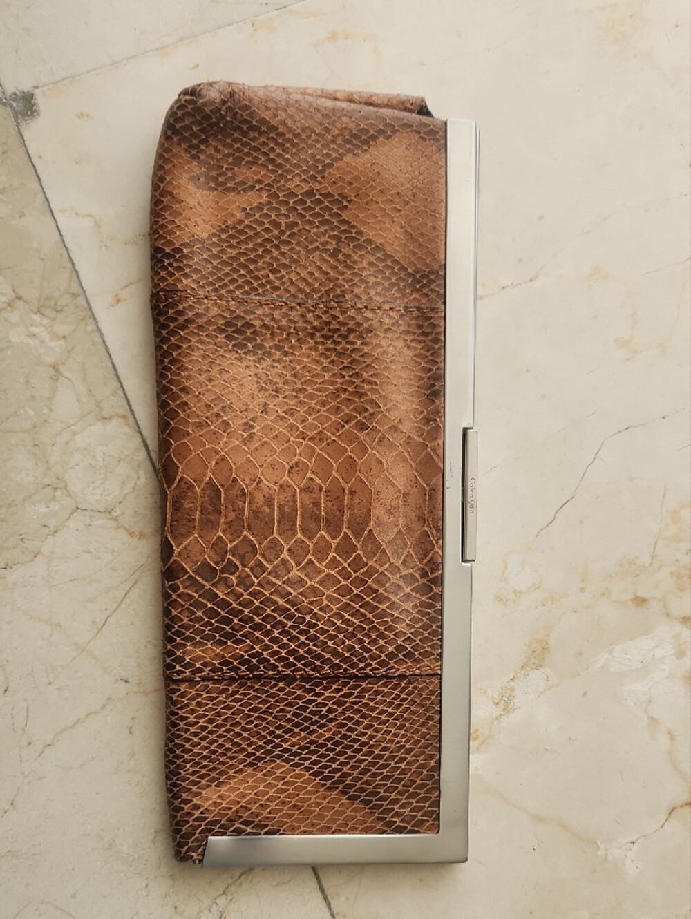 Calvin Klein Brown Textured Interior Wristlet Clutch